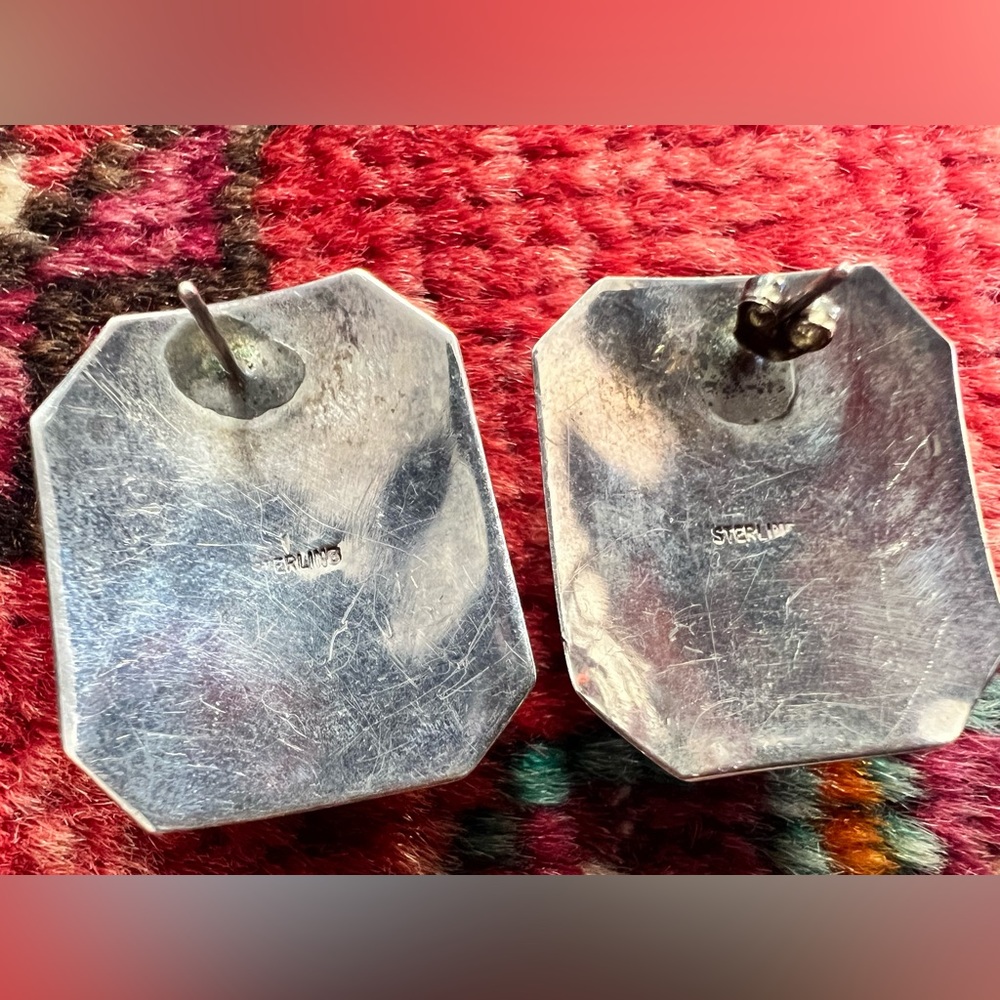 Sterling, silver and blue stone earrings - Picture 3 of 6